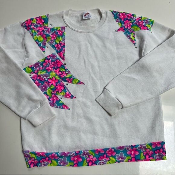 Rad Vintage Peak 90s Neon Hand Embroidered Rhinestone Pullover Sweatshirt - Picture 5 of 6